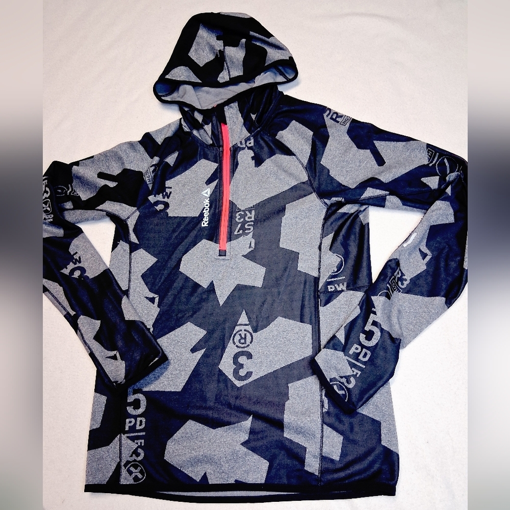 Reebok Navy and Charcoal Patterned Hoodie